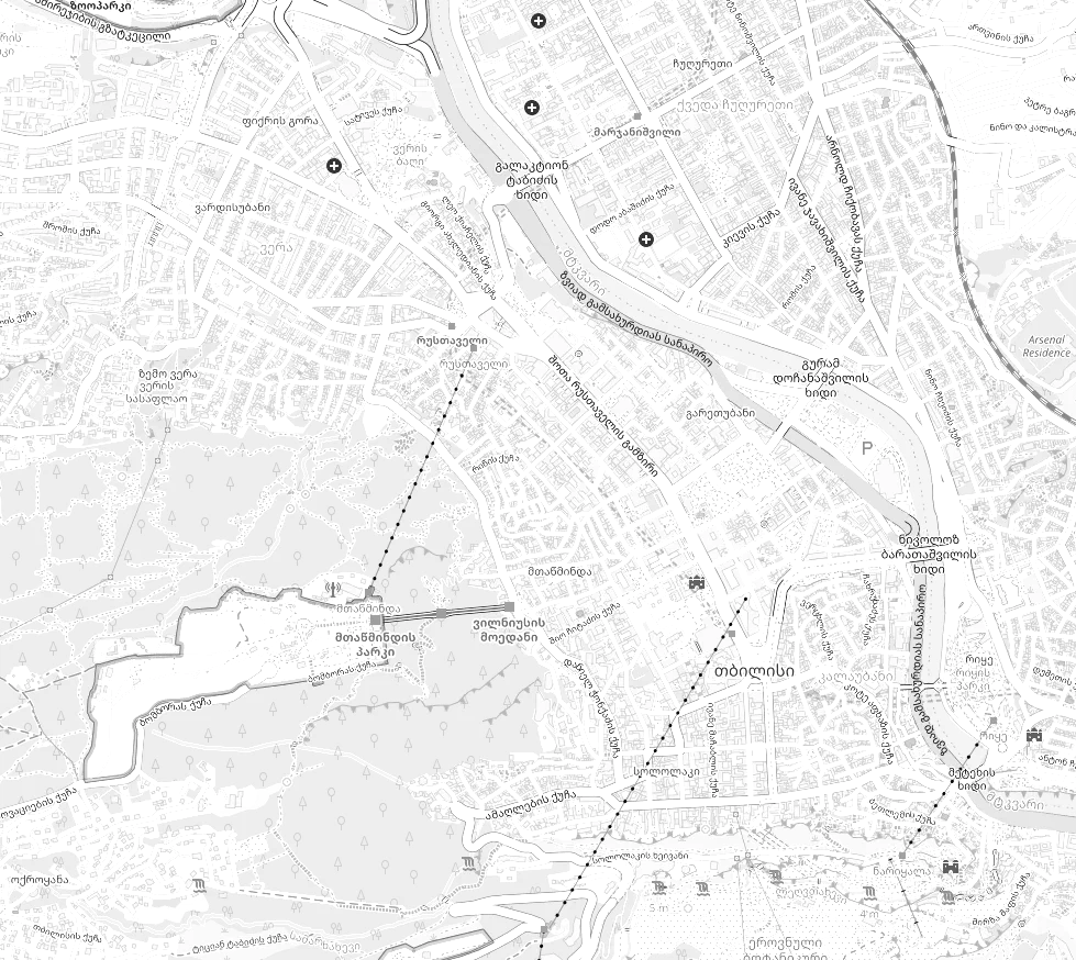 Map of central Tbilisi showing the recommended hotels and confirmed weekend locations.